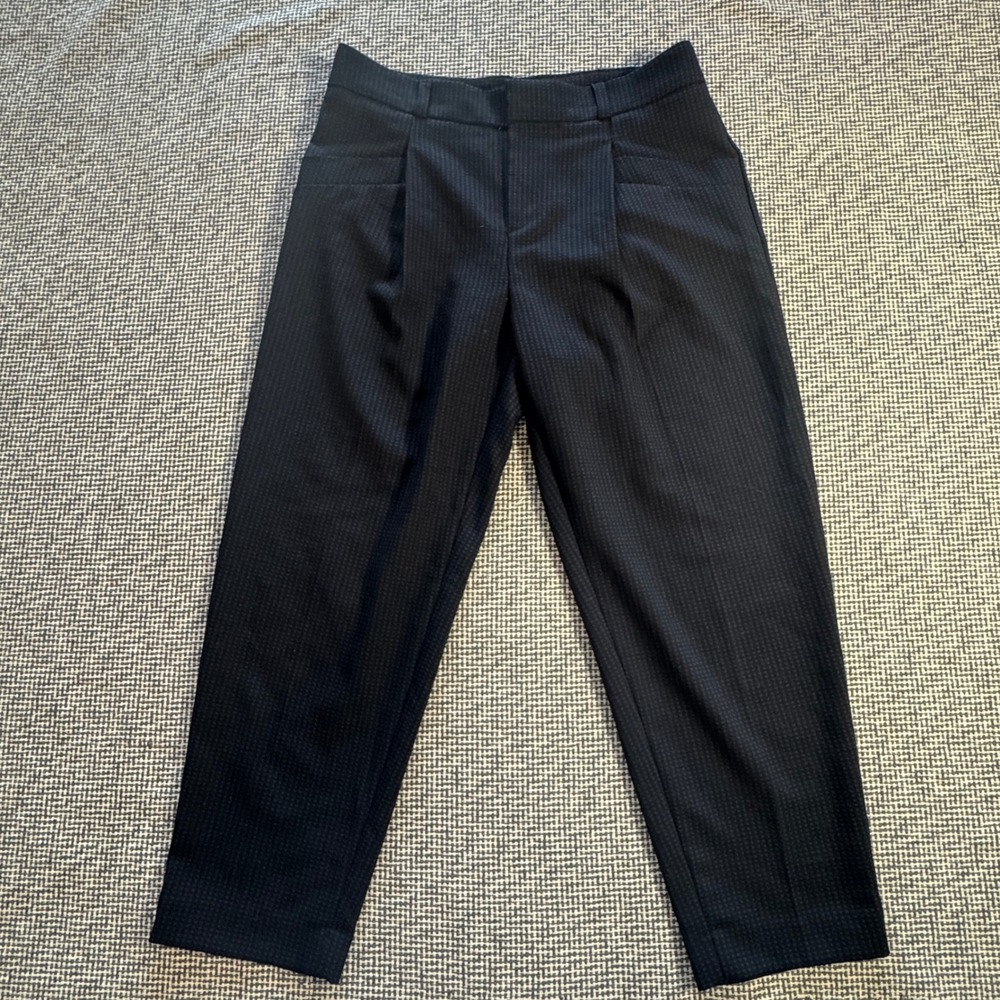 Banana Republic Petite 6 Blue Black Micro Check Pleated Tapered Dress Pants